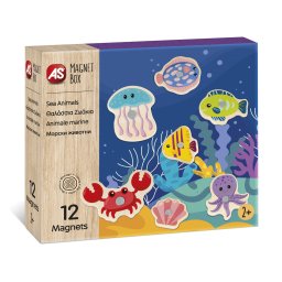 Set animale marine magnetice din lemn, 12 piese, joc educativ 2+ ani