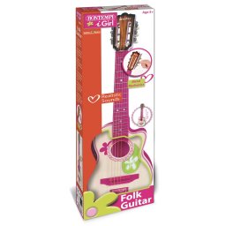 Chitara din lemn Bontempi cu 6 corzi metalice, roz, 70 cm