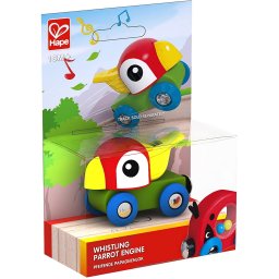 Locomotiva fluier Hape din lemn, model papagal multicolor