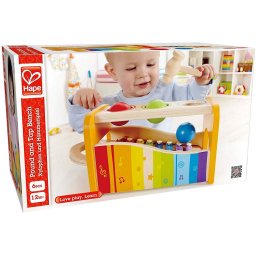 Xilofon din lemn Hape cu bile si ciocan pentru bebelusi 1+