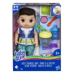 Papusa Baby Alive bebe brunet cu lingurita, blender si accesorii