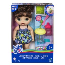 Papusa Baby Alive fetita bruneta cu hranire la lingurita si accesorii