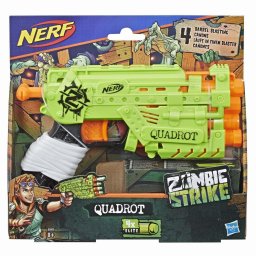 Blaster Nerf Zombie Strike Quadrot cu 4 proiectile, compact, 8+ ani