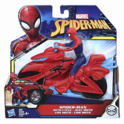 Figurina Spider-Man cu motocicleta rosie Hasbro, pentru copii 8+ ani