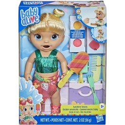 Papusa Baby Alive Sunshine Snacks cu hranire, joc cu apa si accesorii
