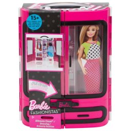 Dulap Barbie Fashionistas roz cu haine si accesorii pentru papusi