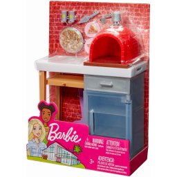 Set mobilier exterior Barbie cu cuptor de pizza si accesorii