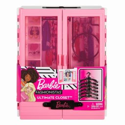 Dulap Barbie roz pentru haine si accesorii, portabil, 3+ ani