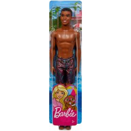 Papusa Ken la plaja afroamerican, cu costum de baie multicolor