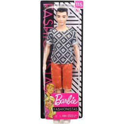 Papusa Ken Barbie Fashionistas baiat cu tricou mozaic alb-negru