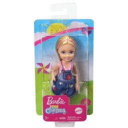Papusa Barbie Chelsea blonda cu rochie denim si pantofi roz