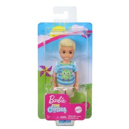 Papusa Barbie Chelsea baiat blond cu tricou vesel si pantofi sport