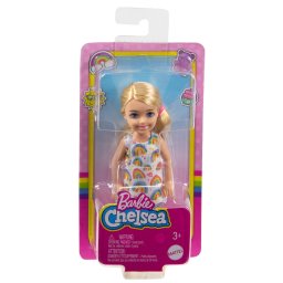 Papusa Barbie Chelsea blonda cu codita si rochita cu curcubeie