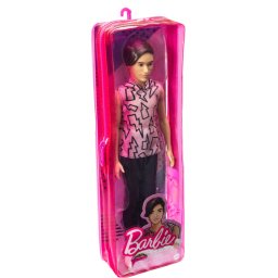 Papusa Ken Barbie Fashionistas cu maiou roz cu fulgere si pantaloni negri