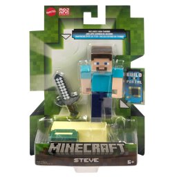 Figurina Minecraft Steve 8 cm cu sabie si piesa Build A Portal