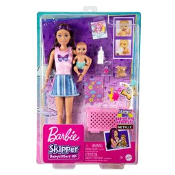 Papusa Barbie Skipper babysitter satena cu bebelus si accesorii