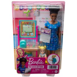 Papusa Barbie profesoara bruneta cu set mobilier clasa si eleva