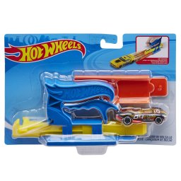 Set Hot Wheels cu lansator portabil albastru si masinuta pentru curse