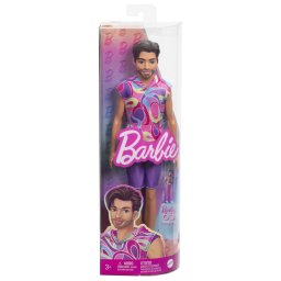 Papusa Ken Barbie Fashionistas brunet cu barba si hanorac colorat