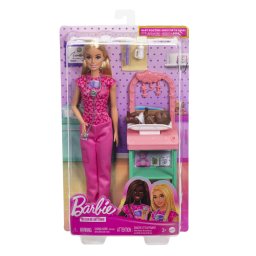 Papusa Barbie Pediatru cu bebelus si accesorii medicale de joaca