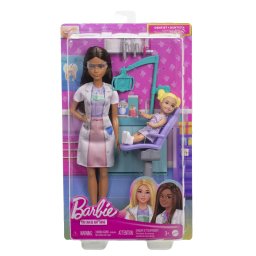 Set de joaca Barbie Dentist bruneta cu papusa copil si accesorii
