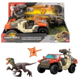 Set vehicul de lupta Jurassic World Rebirth Launch N Battle cu figurine