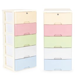 Dulap depozitare jucarii pentru copii cu 5 sertare si roti, multicolor