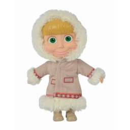 Papusa Masha 23 cm cu corp moale si hainute albe, pentru copii 3+
