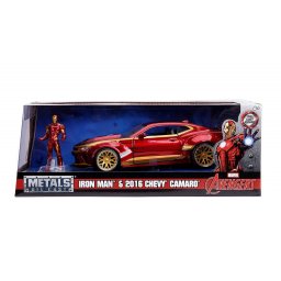 Macheta metalica Chevy Camaro 2016 Iron Man, scara 1:24, cu figurina