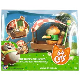 Figurina 44 de Pisici Meatball cu barcuta si roti, 3+ ani