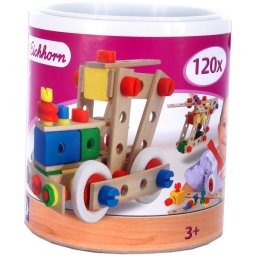 Set de constructie din lemn Eichhorn, locomotiva cu 120 piese în galetusa