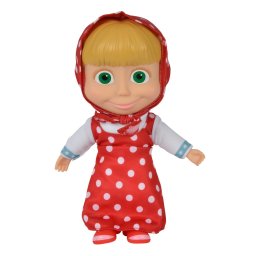 Papusa Masha 23 cm cu corp moale si rochita rosie cu buline