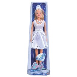 Papusa Steffi Crystal Fashion cu rochie eleganta alba si cristale, 29 cm