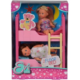 Set 2 papusi Evi cu patut supraetajat si accesorii, 12 cm