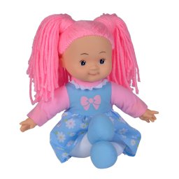 Papusa textila Flower Dolly 38 cm cu par roz, moale si vesela