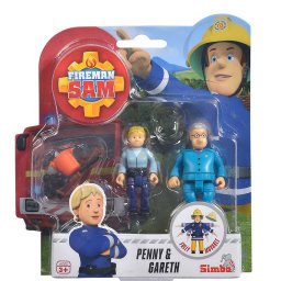 Set figurine Pompierul Sam cu Penny si Gareth, 7,5 cm, cu accesorii