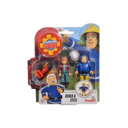 Set figurine Pompierul Sam Derek si Steele 7,5 cm cu accesorii
