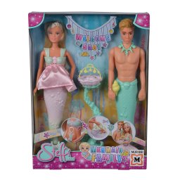 Papusa Steffi Love Familia de Sirene cu bebelus si patut 2 in 1