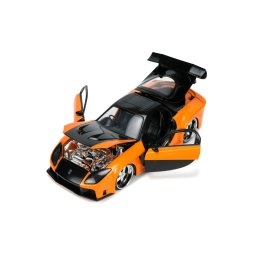 Macheta metalica Mazda RX-7 Fast & Furious, 19 cm, cu figurina Han