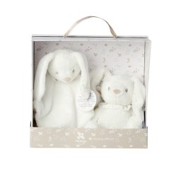 Set cadou pentru bebelusi Lilou cu marioneta si iepuras de plus