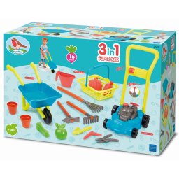 Set gradinarit copii Ecoiffier 3 in 1 cu roaba si masina de tuns iarba