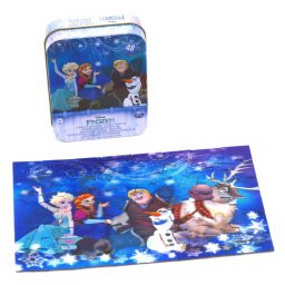 Puzzle 3D Frozen cu 48 piese si cutie metalica pentru copii 4+ ani