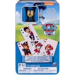 Carti de joc jumbo Paw Patrol cu figurina Chase in cutie metalica