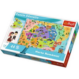 Puzzle educativ Trefl cu Harta Romaniei, 44 piese, pentru copii 4+