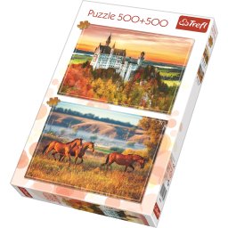 Puzzle Trefl 500+500 piese Cai salbatici si Castelul Neuschwanstein