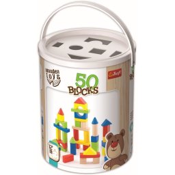Set 50 cuburi colorate din lemn educative, in cutie cu sortator