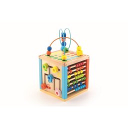 Cub educativ mare din lemn multicolor pentru dezvoltare copii