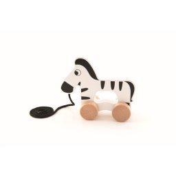 Jucarie din lemn zebra cu roti si snur, pentru primii pasi
