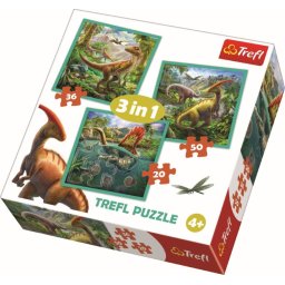 Puzzle Trefl 3 în 1 Lumea extraordinara a dinozaurilor, 4+ ani