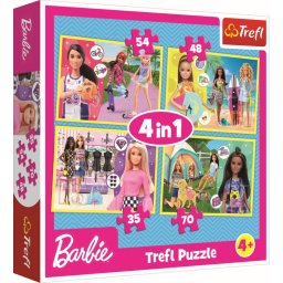 Puzzle Trefl 4 in 1 Barbie, multicolor, joc educativ pentru copii 6+ ani